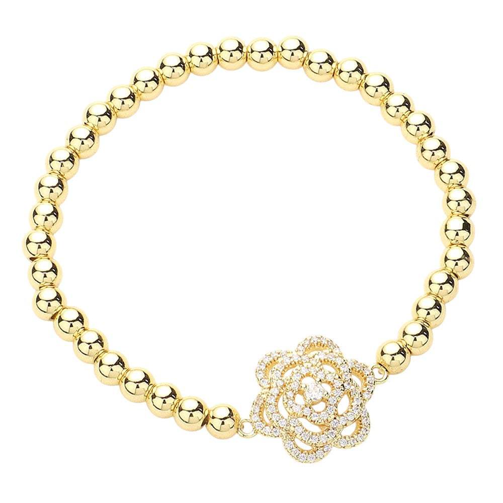 CZ Stone Paved Flower Pointed Stainless Steel Ball Stretch Bracelet - Madeline Love - Flyclothing LLC