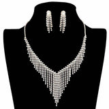 Chevron Accented Rhinestone Pave Fringe Necklace - Madeline Love - Flyclothing LLC