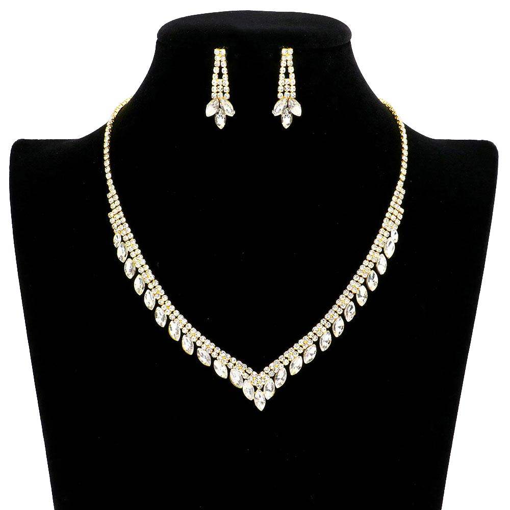 Crystal Rhinestone Pave Necklace Earring Set - Madeline Love - Flyclothing LLC