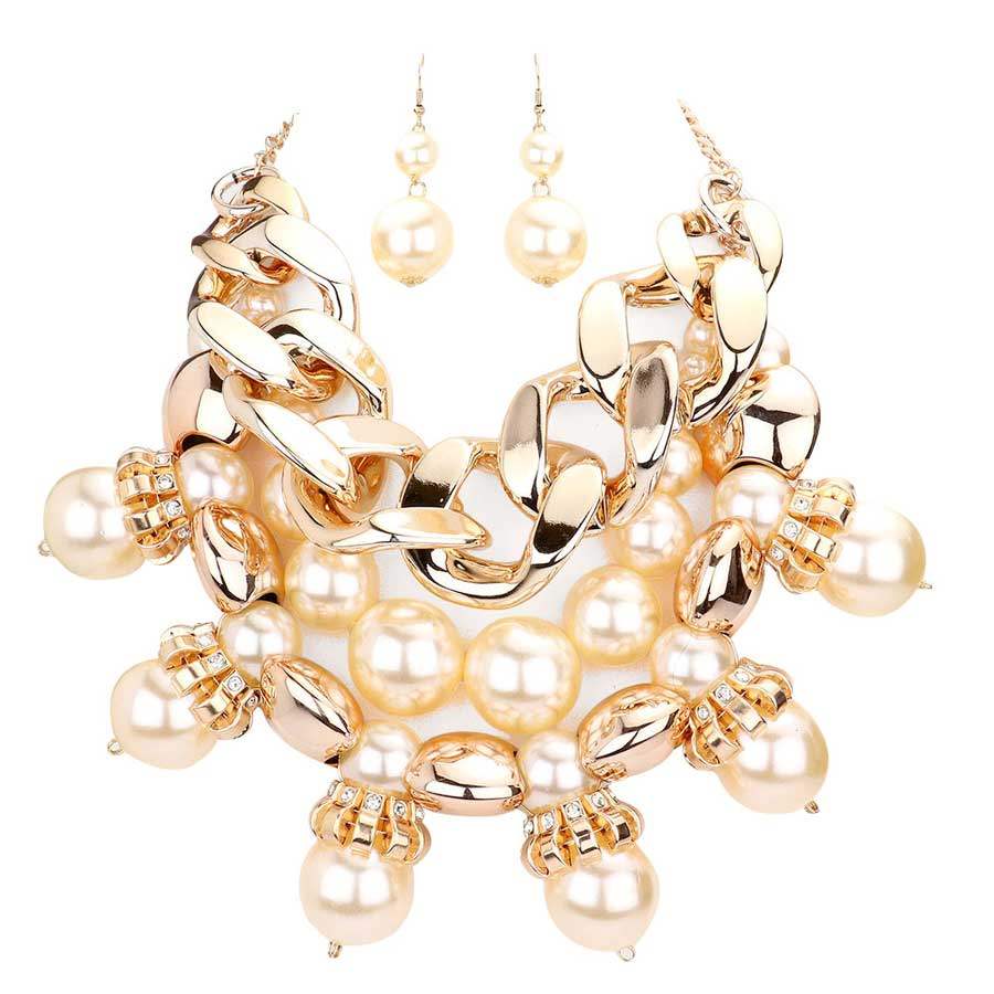 Chunky Chain Pearl Bib Necklace - Madeline Love - Flyclothing LLC