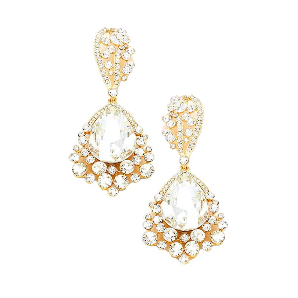 Chunky Crystal Rhinestone Teardrop Bubble Evening Earrings - Madeline Love - Flyclothing LLC