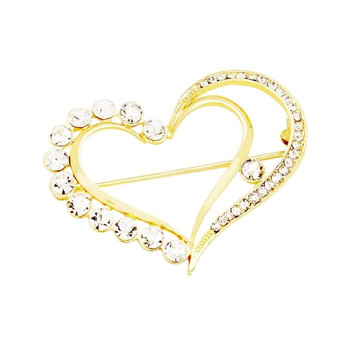 Stone Trimmed Heart Pin Brooch - Madeline Love - Flyclothing LLC