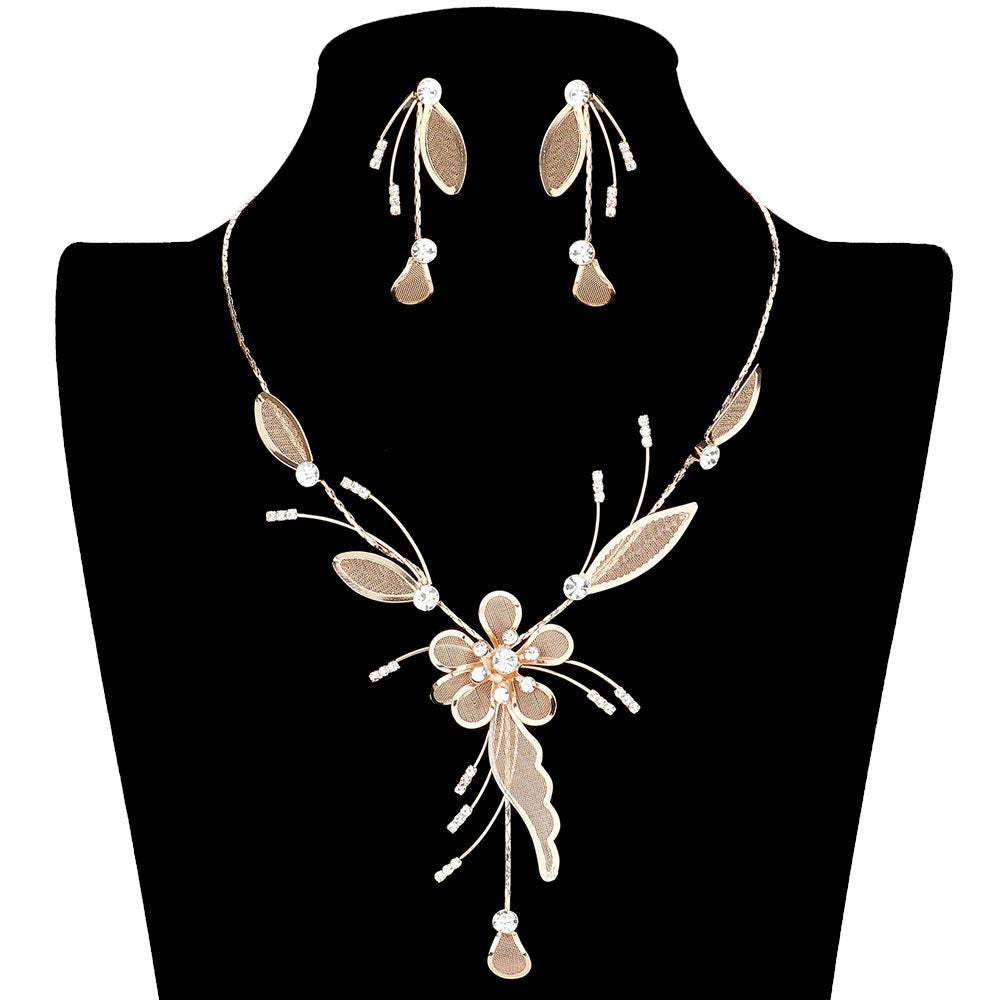 Crystal Detail Metal Mesh Flower Vine Necklace - Madeline Love - Flyclothing LLC