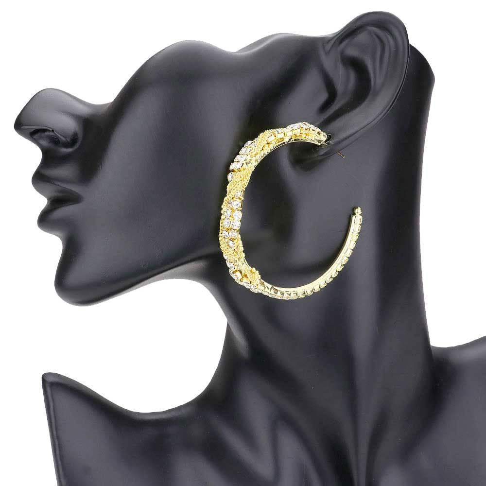 Crystal Rhinestone Chain Swirl Hoop Earrings - Madeline Love - Flyclothing LLC