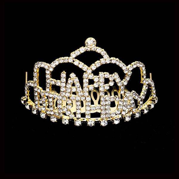 Crystal Rhinestone Happy Birthday Mini Party Tiara - Madeline Love - Flyclothing LLC