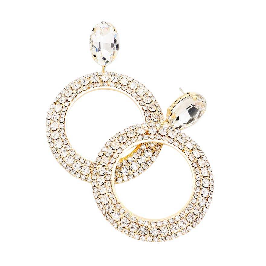 Crystal Rhinestone Open Circle Dangle Evening Earrings - Madeline Love - Flyclothing LLC