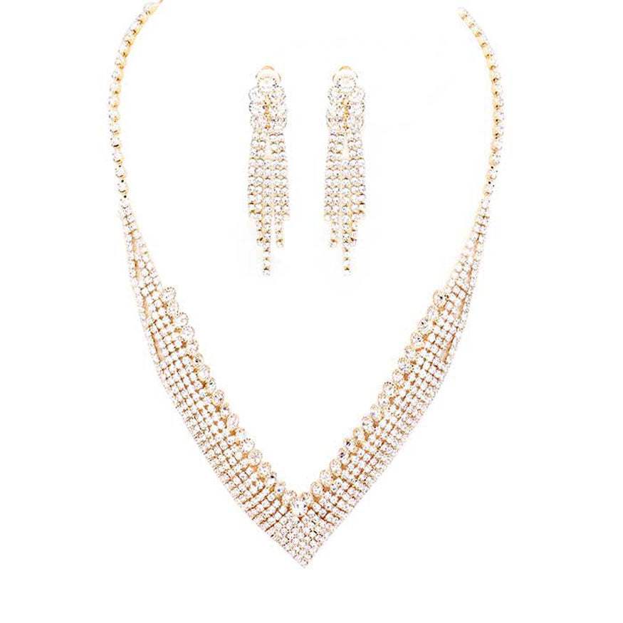 Crystal Rhinestone Pave Collar Necklace Clip on Earring Set - Madeline Love - Flyclothing LLC