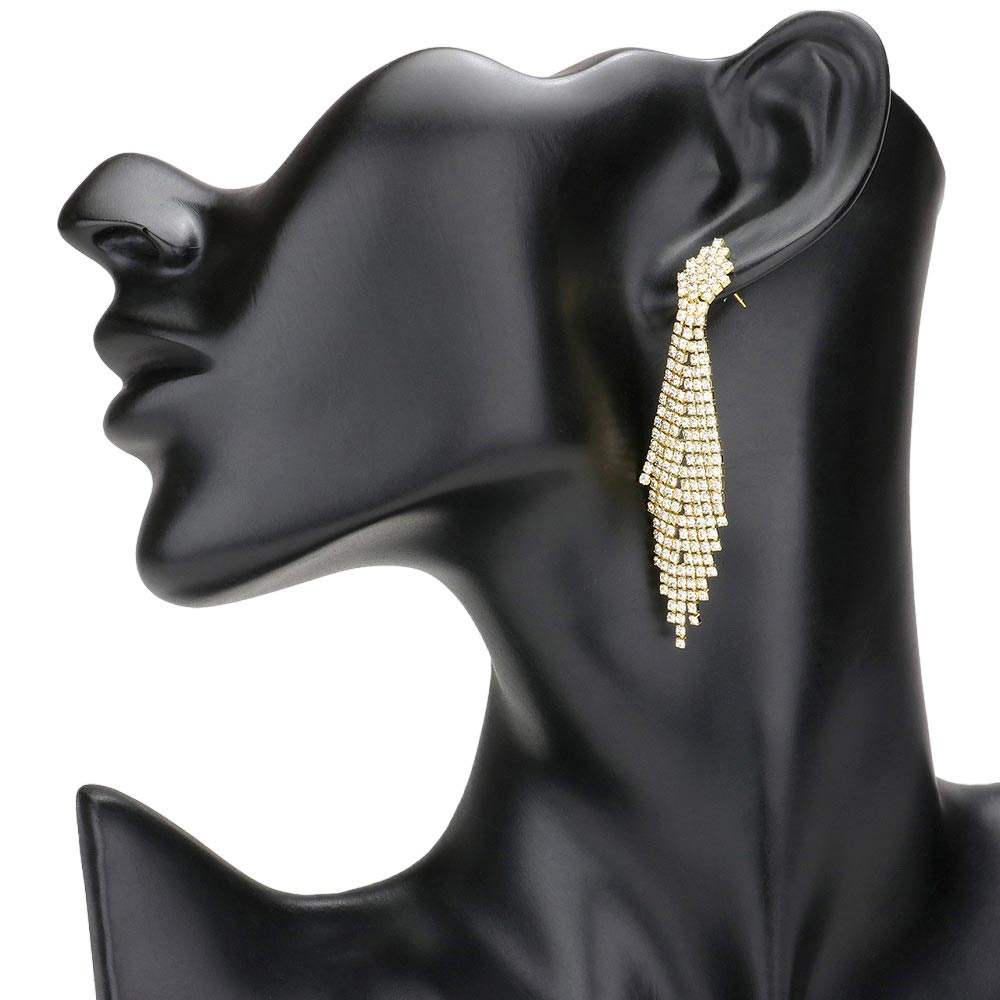 Crystal Rhinestone Pave Fringe Evening Earrings - Madeline Love - Flyclothing LLC