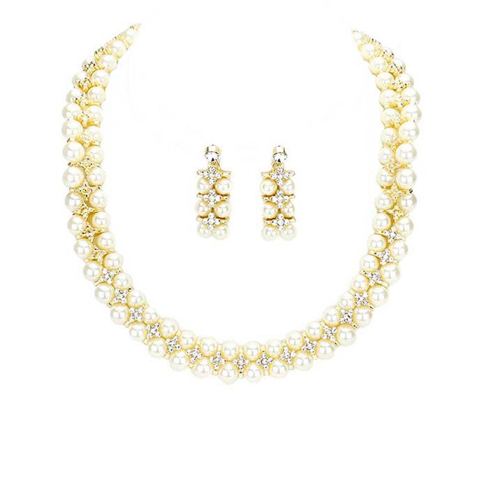 Crystal Rhinestone Pearl Cluster Bib Necklace - Madeline Love - Flyclothing LLC