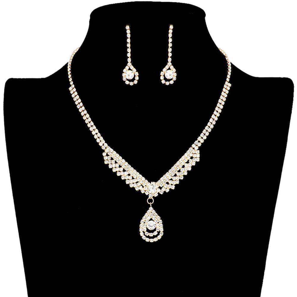 Crystal Rhinestone Teardrop Pave Necklace - Madeline Love - Flyclothing LLC