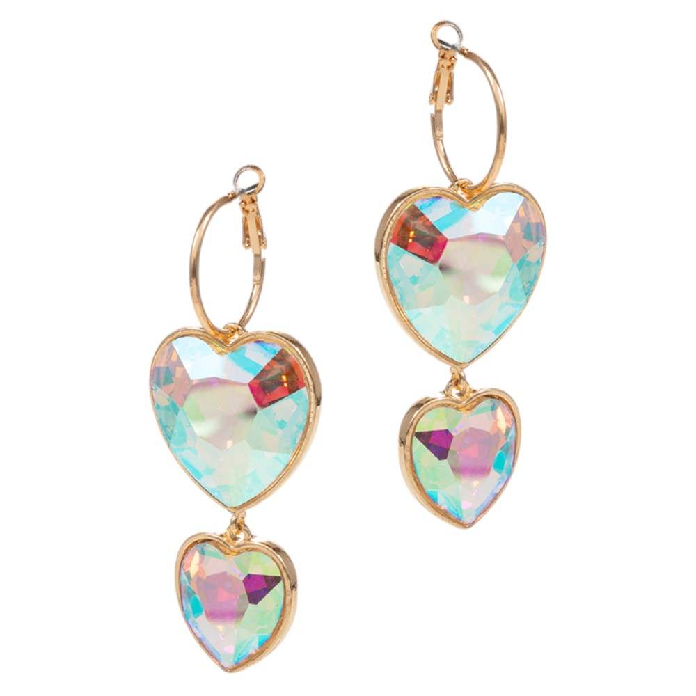 Crystal Stone Double Heart Link Dropdown Earrings - Madeline Love - Flyclothing LLC