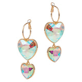 Crystal Stone Double Heart Link Dropdown Earrings - Madeline Love - Flyclothing LLC