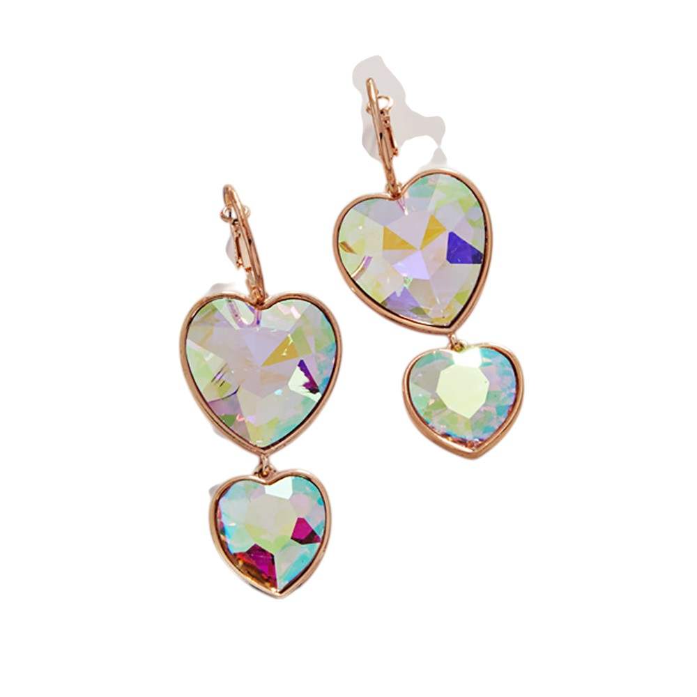 Crystal Stone Double Heart Link Dropdown Earrings - Madeline Love - Flyclothing LLC