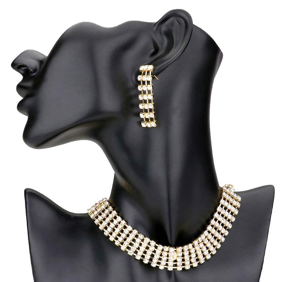 Crystal Rhinestone Choker Evening Necklace - Madeline Love - Flyclothing LLC