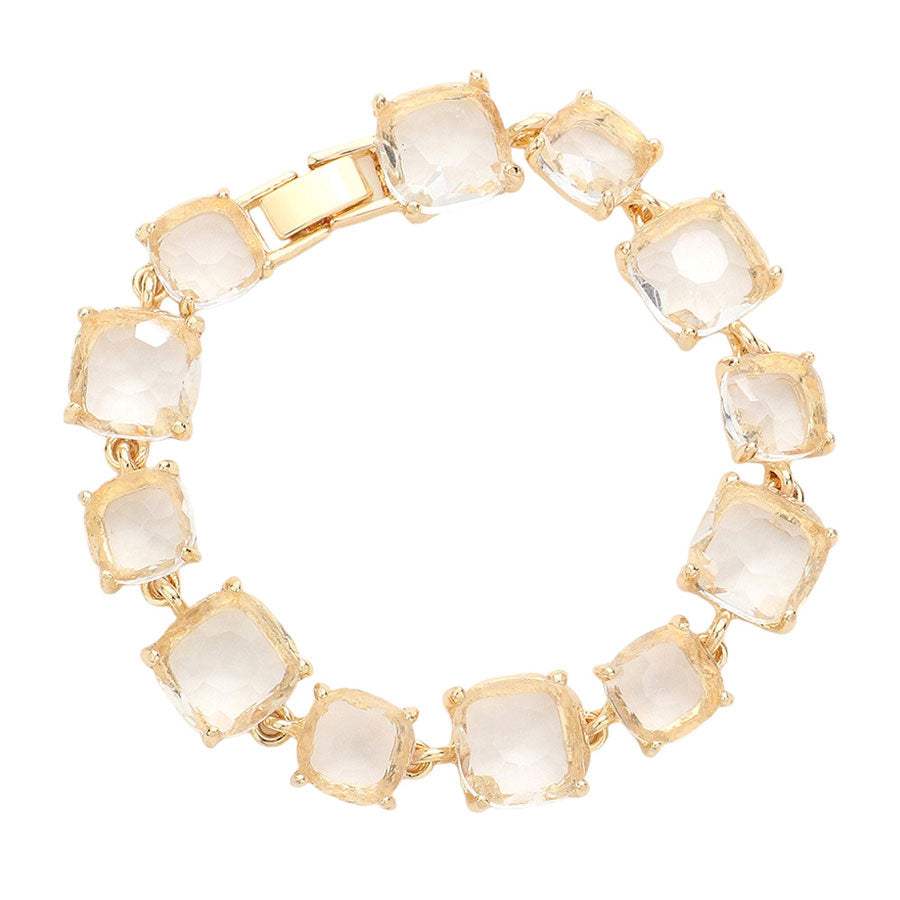 Cushion Square Stone Link Evening Bracelet - Madeline Love - Flyclothing LLC