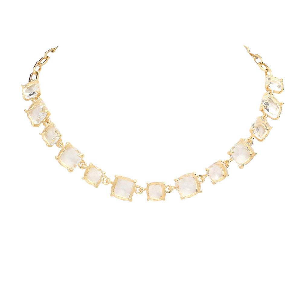 Cushion Square Stone Link Evening Necklace - Madeline Love - Flyclothing LLC