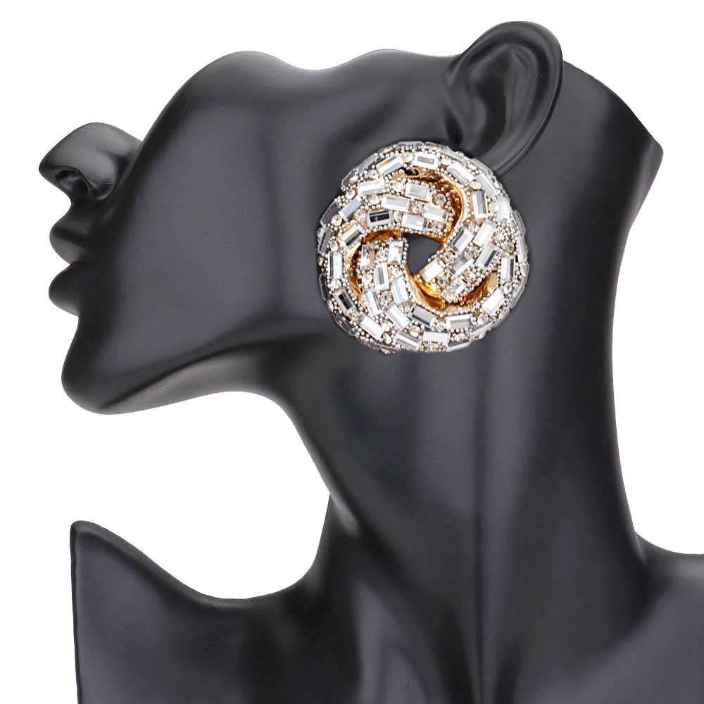 Cylinder Stone Embellished Round Post Earrings - Madeline Love - Flyclothing LLC