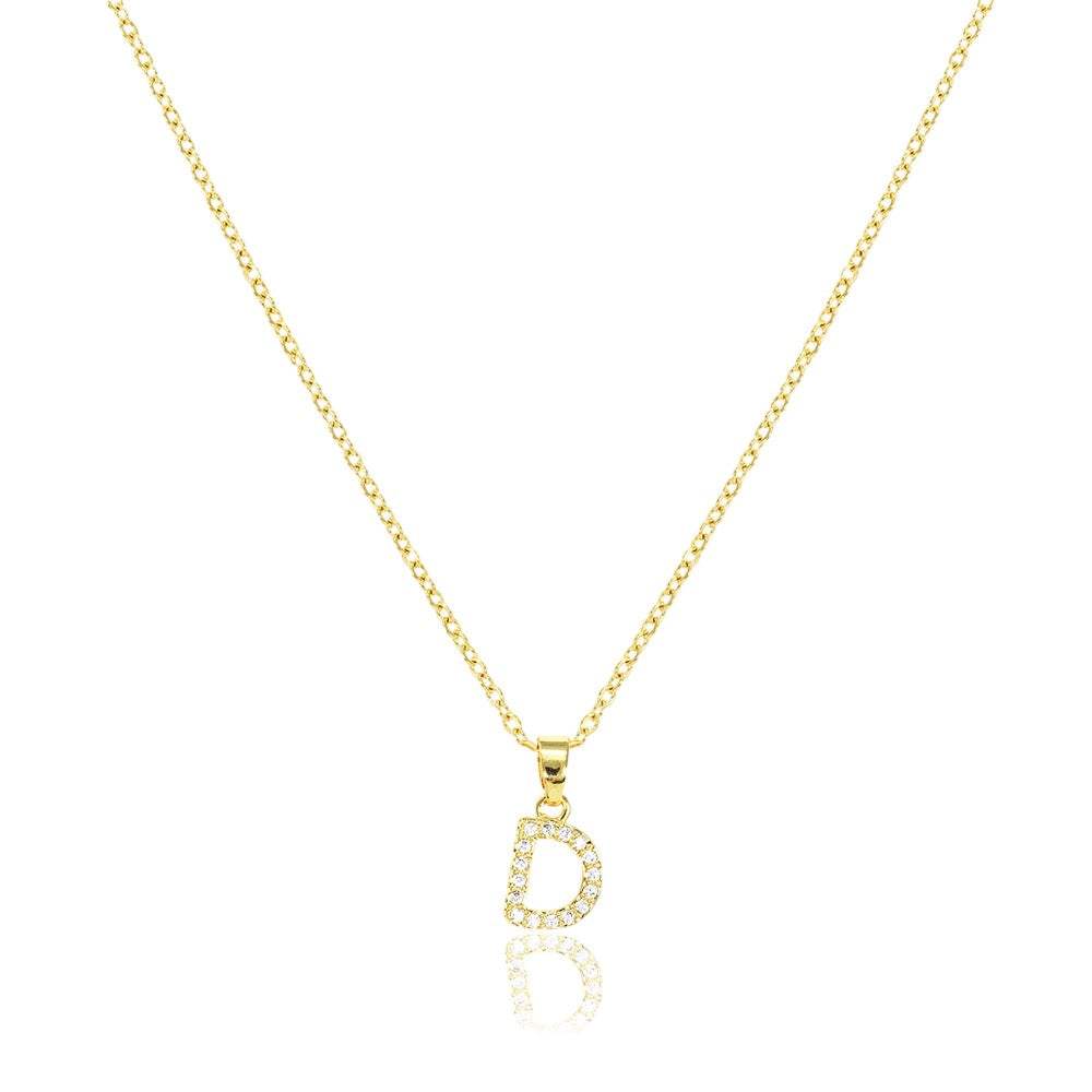 D Stainless Steel CZ Stone Paved Monogram Pendant Necklace - Madeline Love - Flyclothing LLC
