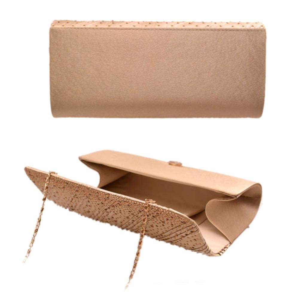 Diagonal Line Detailed Bling Evening Clutch Crossbody Bag - Madeline Love - Flyclothing LLC