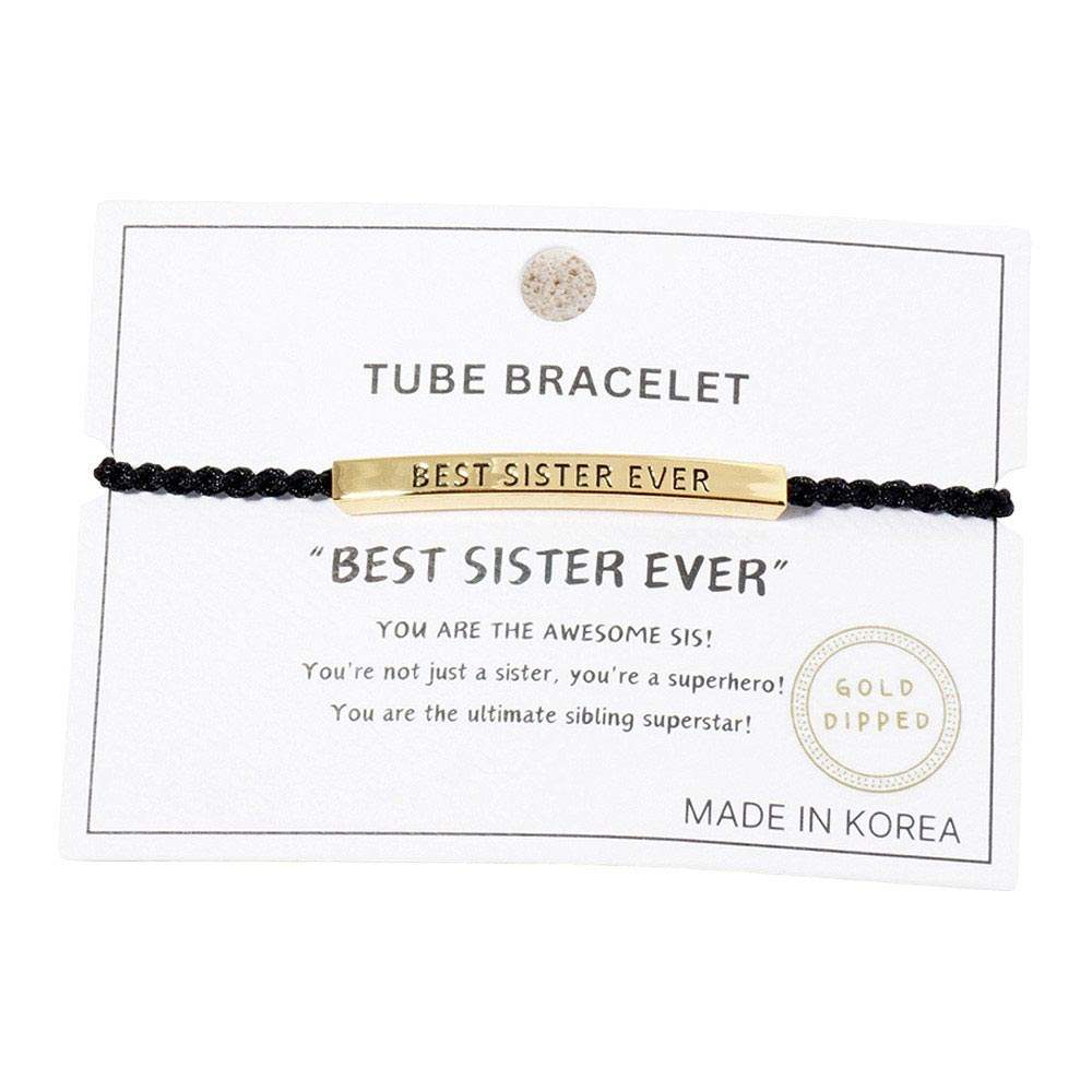 Gold Dipped BEST SISTER Pointed Rope Pull Tie Bracelet - Madeline Love - Flyclothing LLC