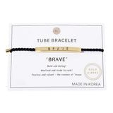 Gold Dipped BRAVE Bar Pointed Rope Pull Tie Bracelet - Madeline Love - Flyclothing LLC