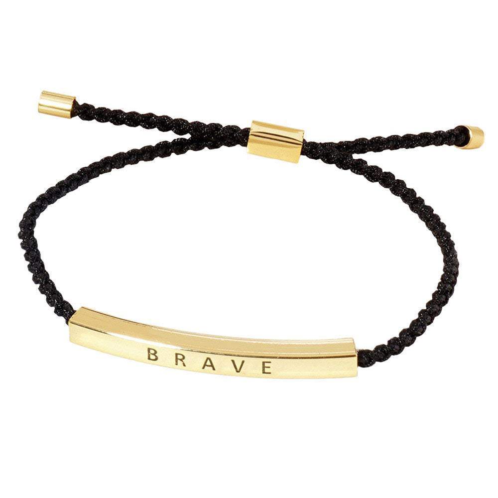 Gold Dipped BRAVE Bar Pointed Rope Pull Tie Bracelet - Madeline Love - Flyclothing LLC