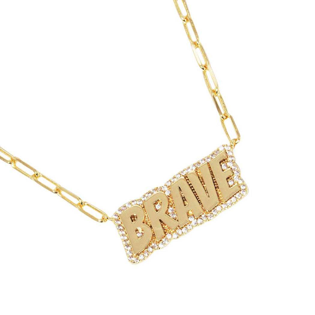 Gold Dipped Brave Message Pendant Necklace - Madeline Love - Flyclothing LLC