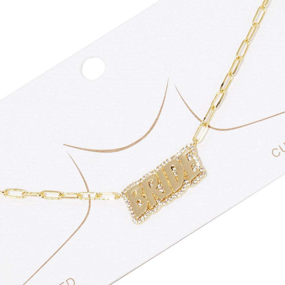 Gold Dipped Bride Message Pendant Necklace - Madeline Love - Flyclothing LLC