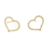 Gold Dipped CZ Stone Paved Open Heart Stud Earrings - Madeline Love - Flyclothing LLC