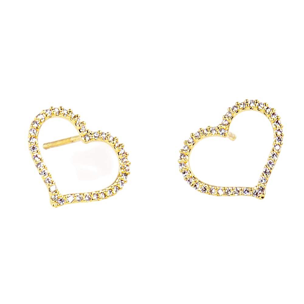 Gold Dipped CZ Stone Paved Open Heart Stud Earrings - Madeline Love - Flyclothing LLC