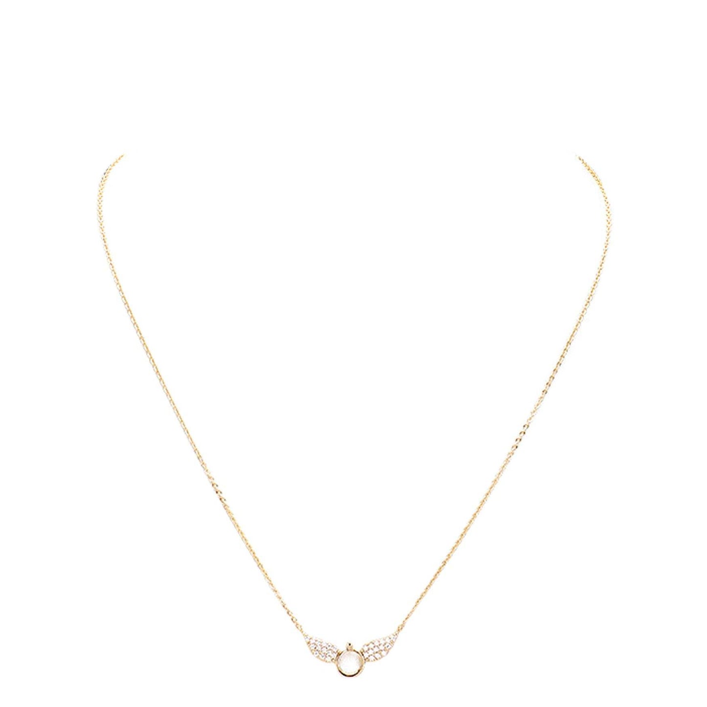 Gold Dipped Cubic Zirconia Wings Pendant Necklace - Madeline Love - Flyclothing LLC