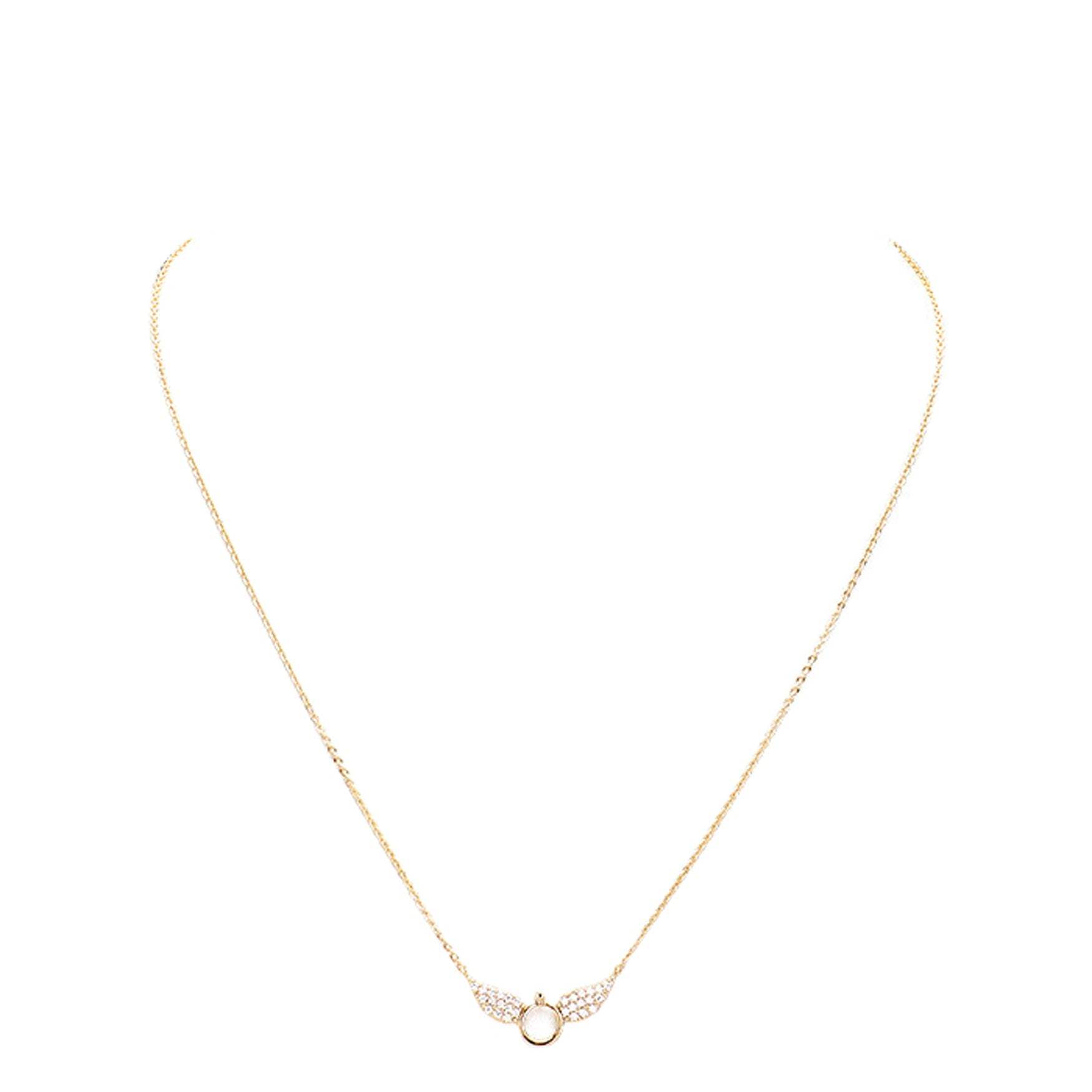 Gold Dipped Cubic Zirconia Wings Pendant Necklace - Madeline Love - Flyclothing LLC