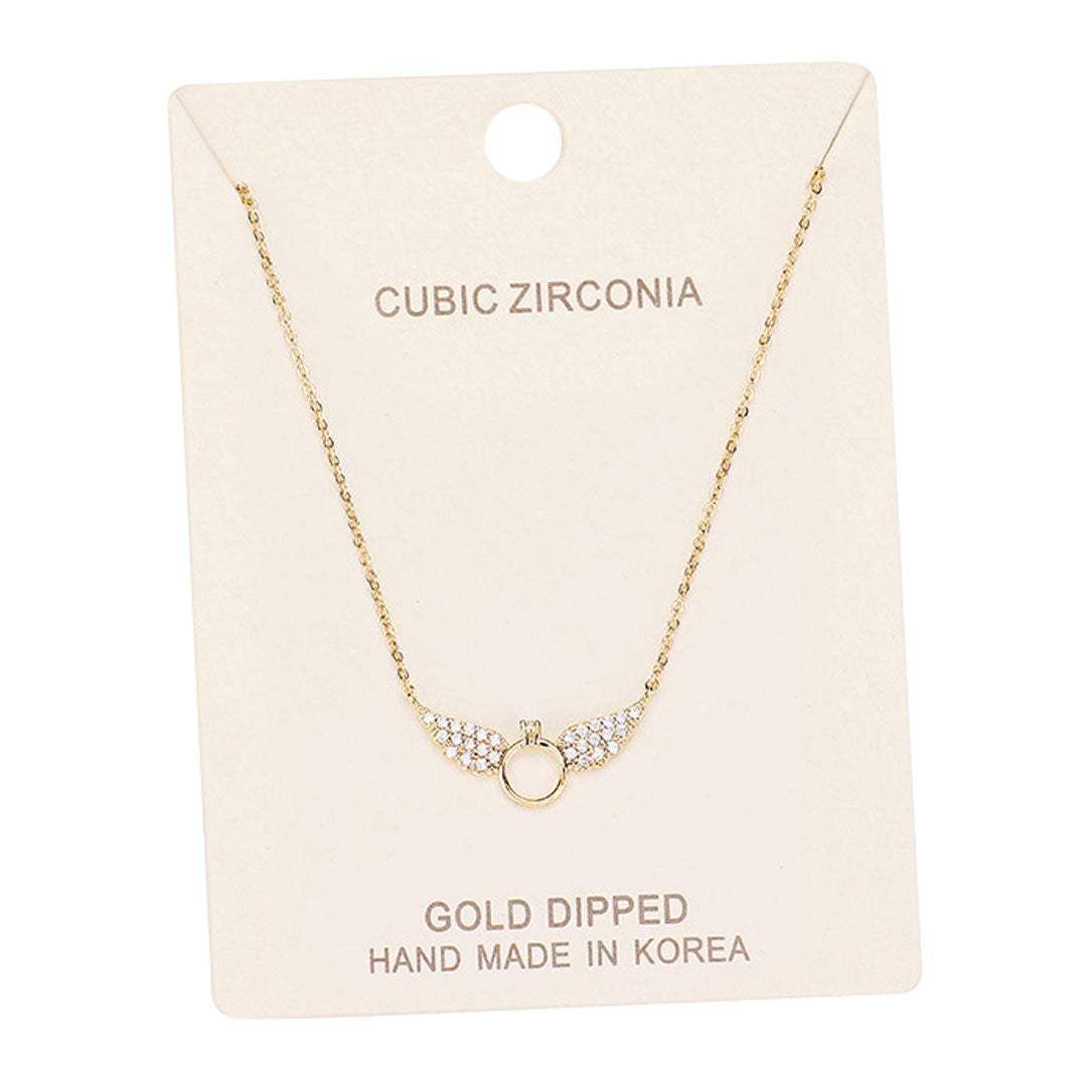 Gold Dipped Cubic Zirconia Wings Pendant Necklace - Madeline Love - Flyclothing LLC