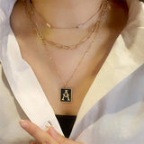 Gold Dipped Enamel Rectangle Monogram Pendant Necklace - Madeline Love - Flyclothing LLC