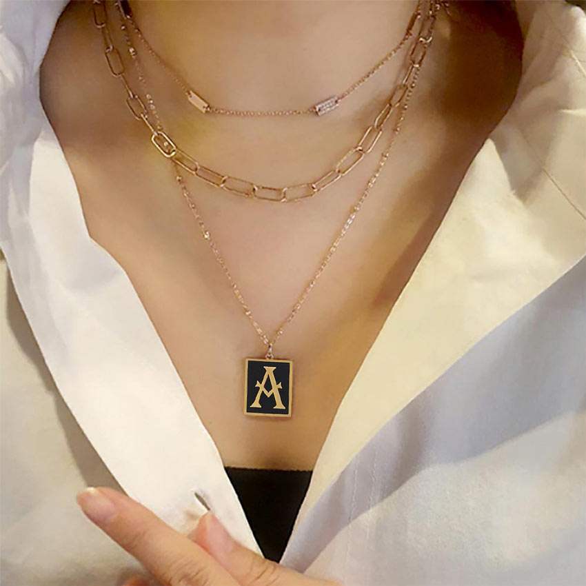 Gold Dipped Enamel Rectangle Monogram Pendant Necklace - Madeline Love - Flyclothing LLC