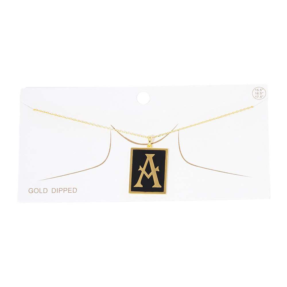 Gold Dipped Enamel Rectangle Monogram Pendant Necklace - Madeline Love - Flyclothing LLC