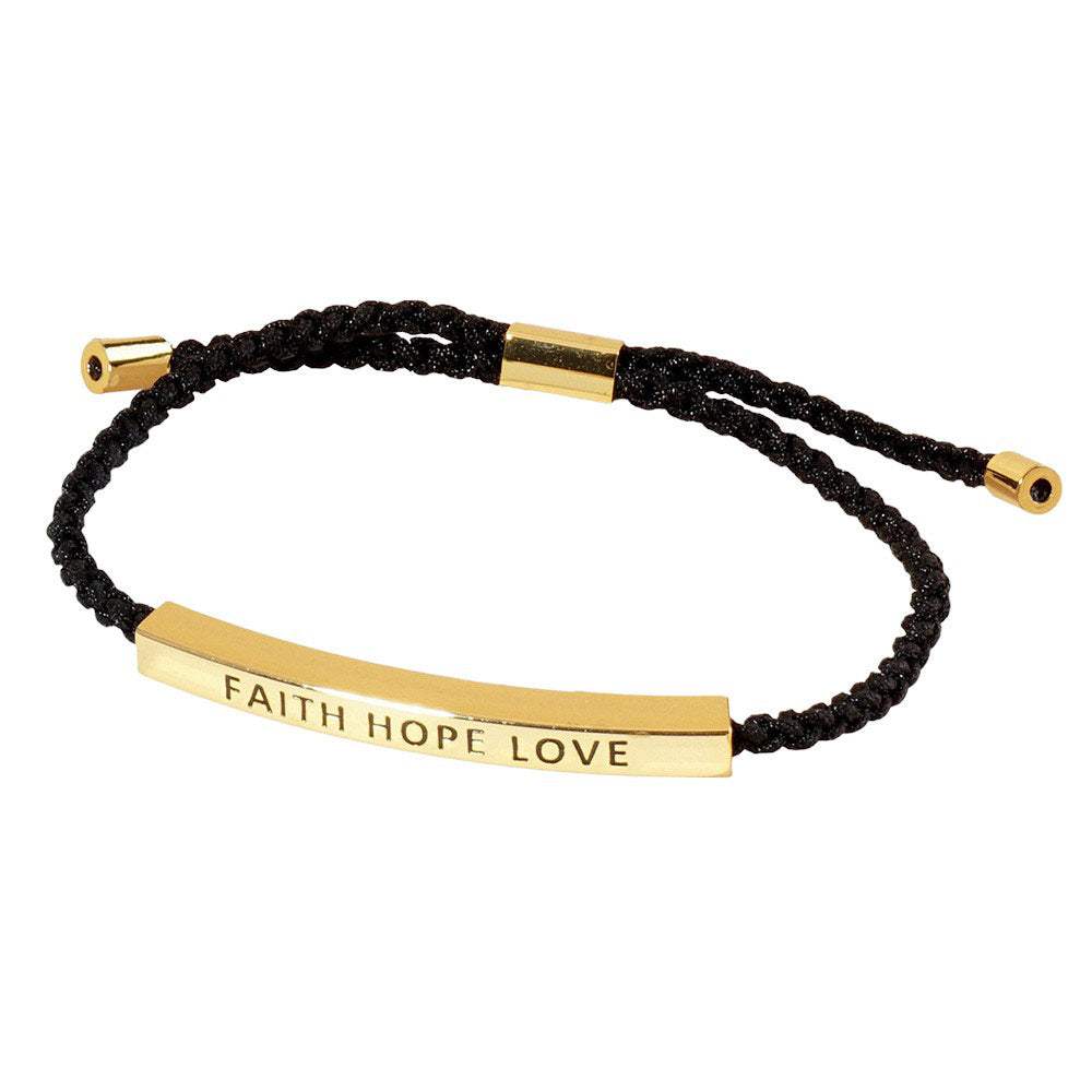 Gold Dipped FAITH HOPE LOVE Rope Cinch Pull Tie Bracelet - Madeline Love - Flyclothing LLC