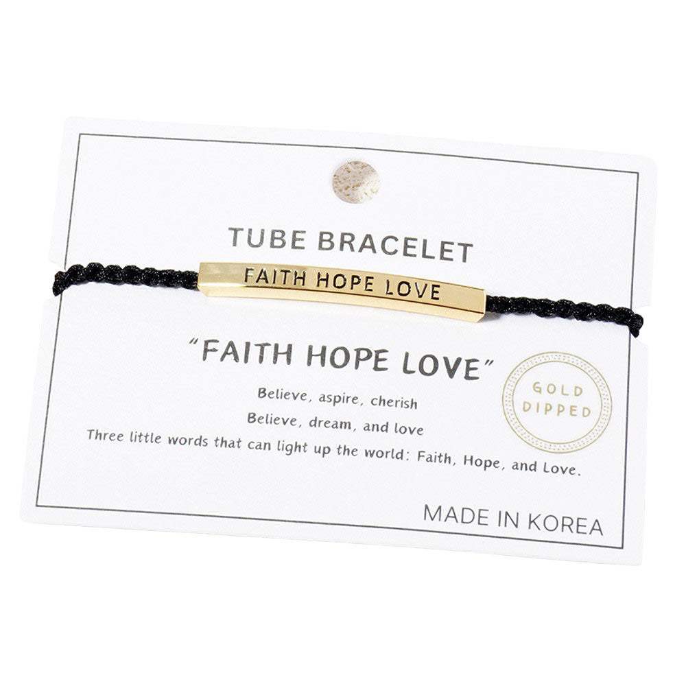 Gold Dipped FAITH HOPE LOVE Rope Cinch Pull Tie Bracelet - Madeline Love - Flyclothing LLC
