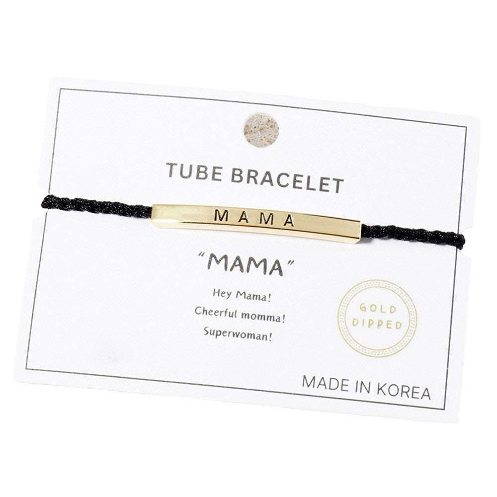 Gold Dipped MAMA Message Bar Pointed Rope Pull Tie Bracelet - Madeline Love - Flyclothing LLC