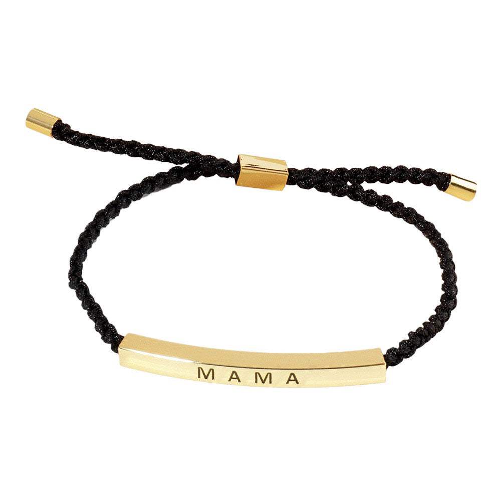 Gold Dipped MAMA Message Bar Pointed Rope Pull Tie Bracelet - Madeline Love - Flyclothing LLC