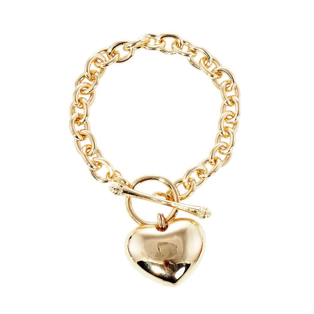 Gold Dipped Metal Heart Charm Toggle Bracelet - Madeline Love - Flyclothing LLC