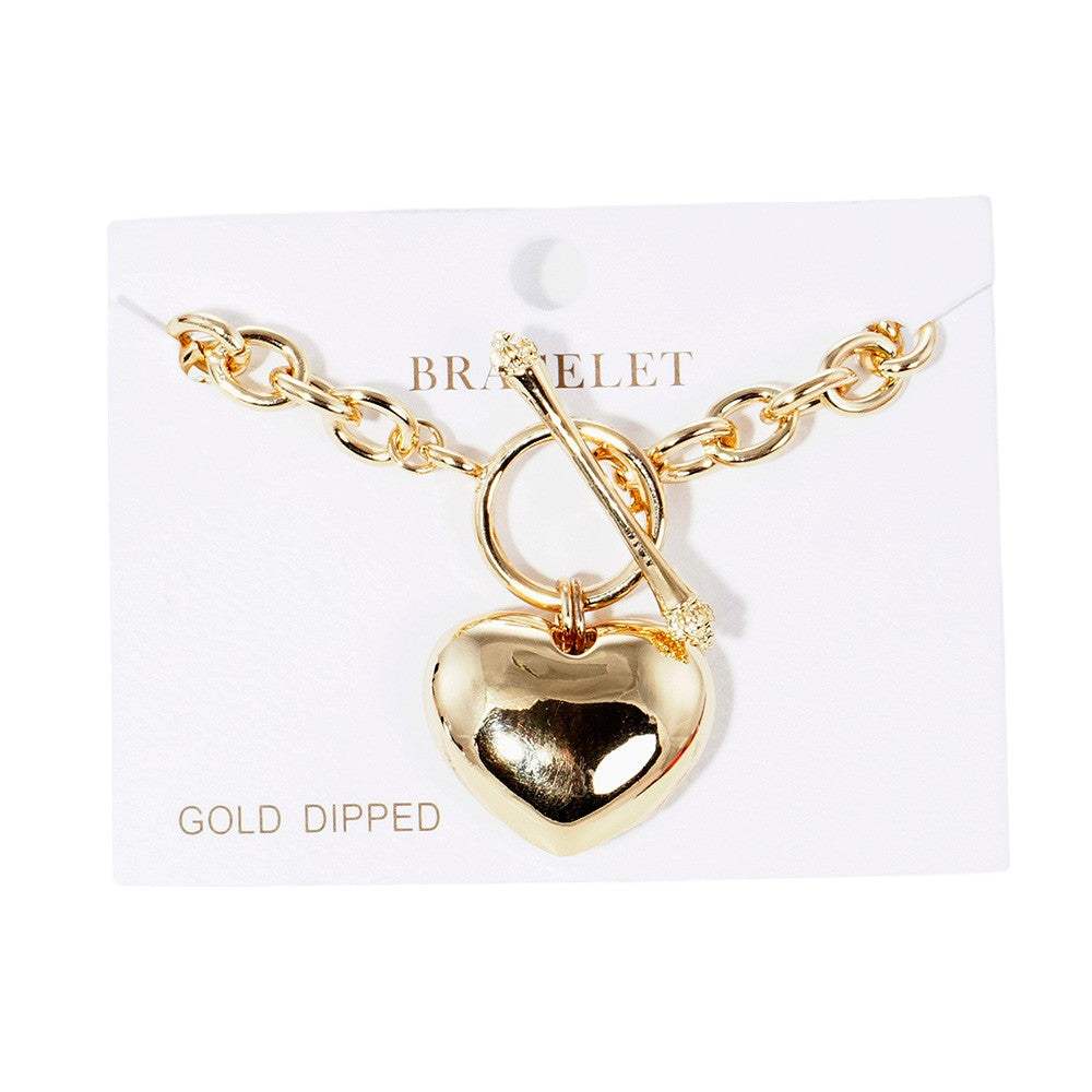 Gold Dipped Metal Heart Charm Toggle Bracelet - Madeline Love - Flyclothing LLC