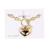 Gold Dipped Metal Heart Charm Toggle Bracelet - Madeline Love - Flyclothing LLC