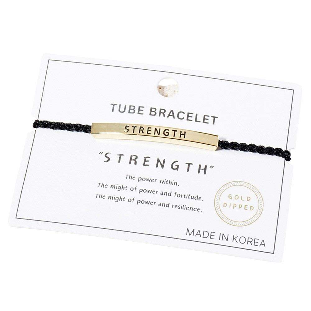 Gold Dipped STRENGTH Message Pointed Rope Pull Tie Bracelet - Madeline Love - Flyclothing LLC