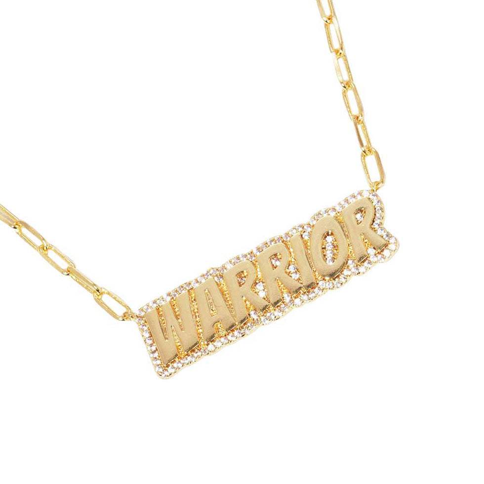 Gold Dipped Warrior Message Pendant Necklace - Madeline Love - Flyclothing LLC