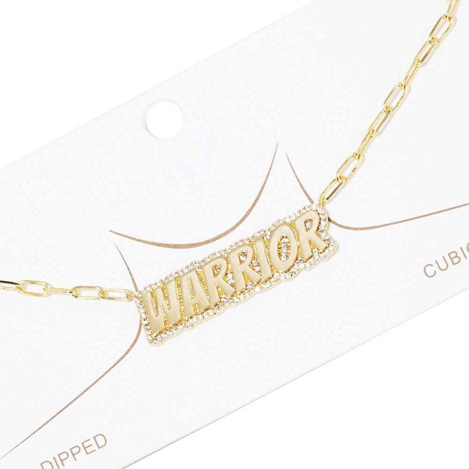 Gold Dipped Warrior Message Pendant Necklace - Madeline Love - Flyclothing LLC