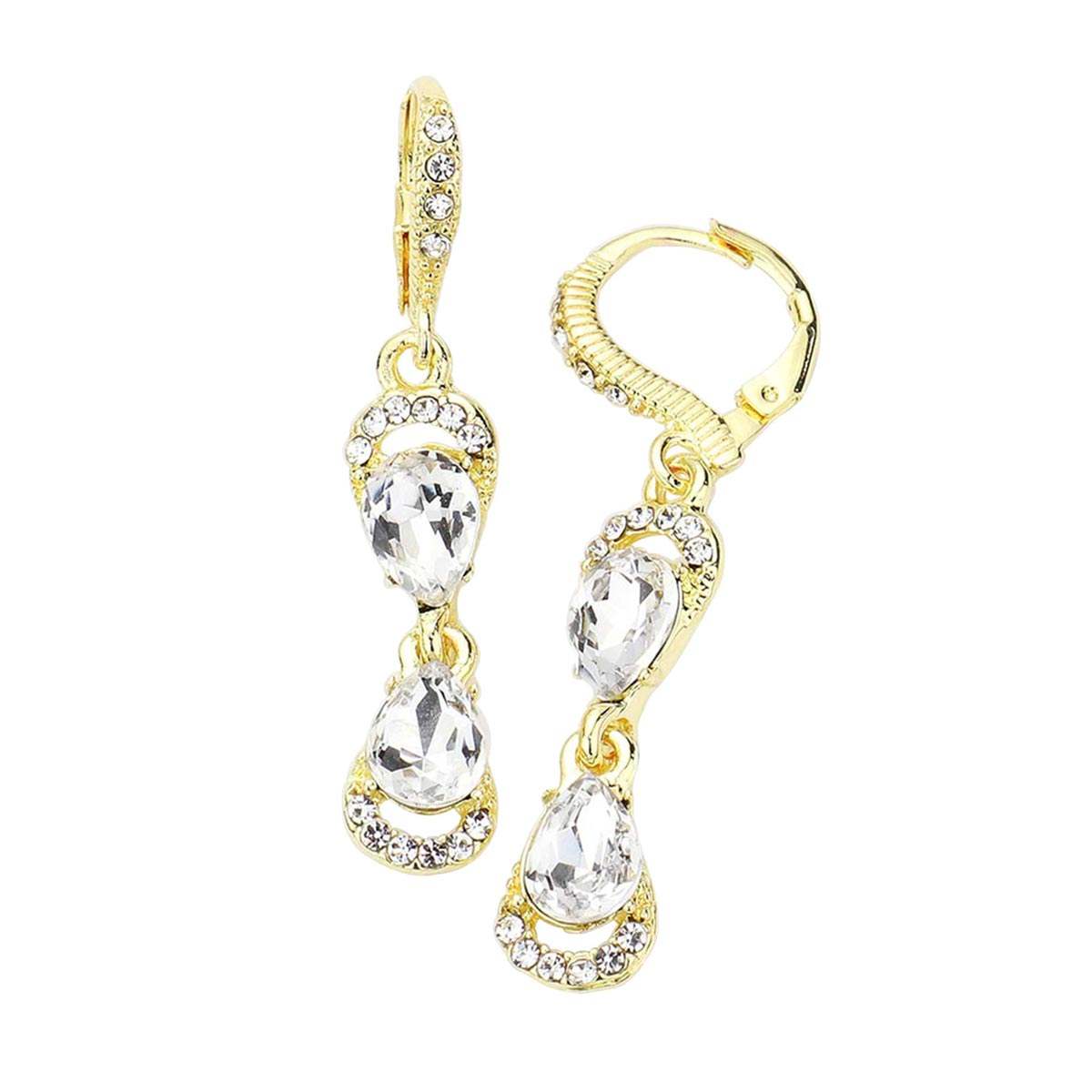 Double Teardrop Stone Link Dangle Lever Back Evening Earrings - Madeline Love - Flyclothing LLC