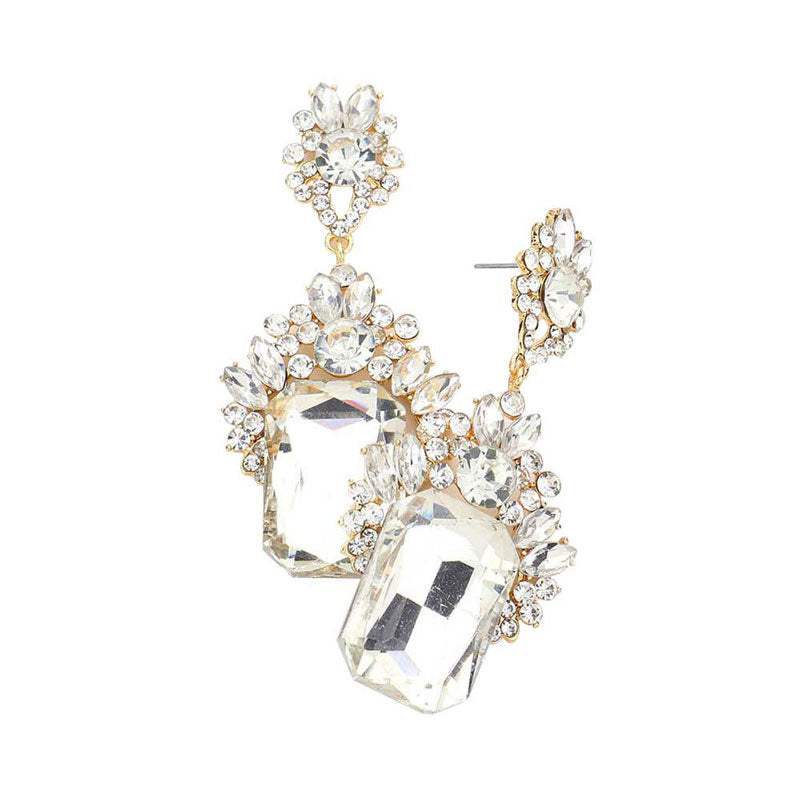 Emerald Cut Stone Accented Evening Earrings - Madeline Love - Flyclothing LLC