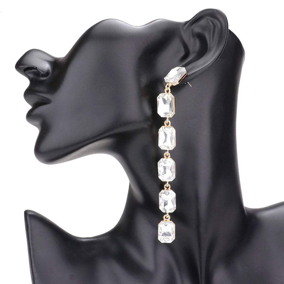 Emerald Cut Stone Link Dangle Evening Earrings - Madeline Love - Flyclothing LLC