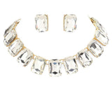 Emerald Cut Stone Link Evening Necklace Earring Set - Madeline Love - Flyclothing LLC